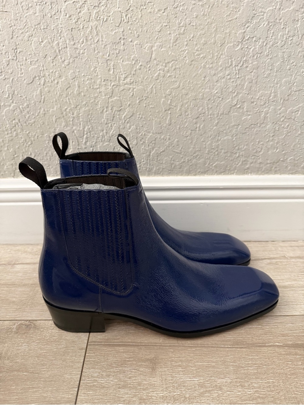 Tom Ford Men's Navy Blue Chelsea Boots crackled leather men 11.5